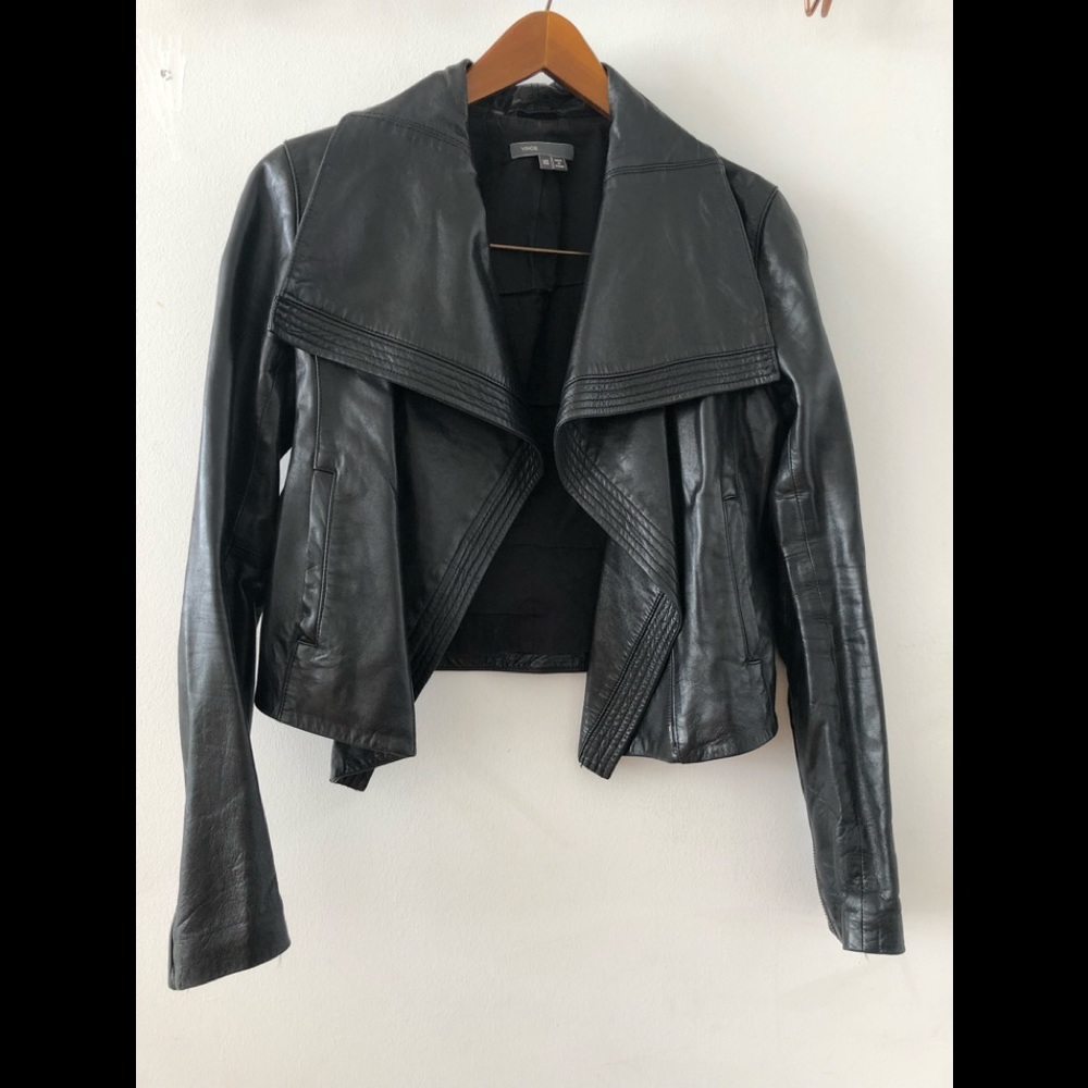 Vince Zip Front Scuba Leather Jacket